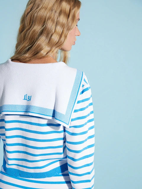 Cropped white cardigan with blue stripes, 6