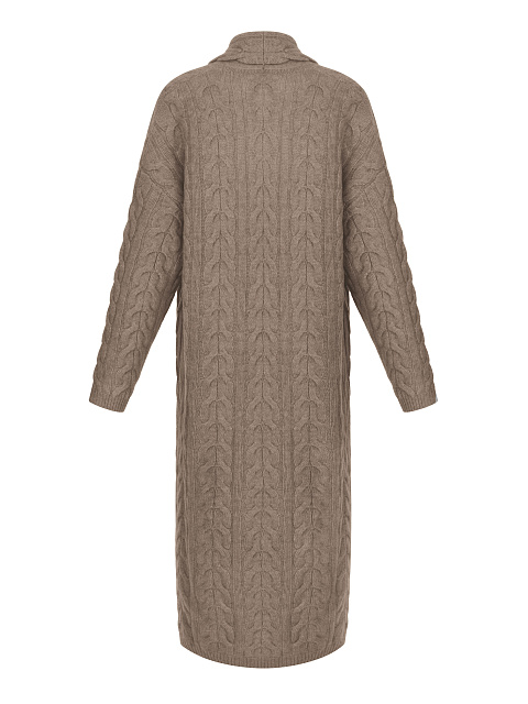 Brown Cashmere Cable Knit Long Cardigan, 2