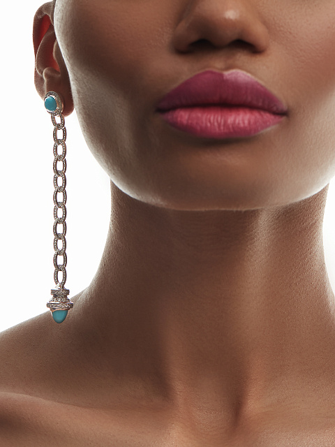 Cabochon Turquoise, Round Diamond & White Gold Earrings, 5