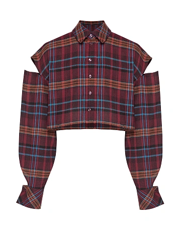 Bordeaux Cut Out Cropped Check Shirt, 1