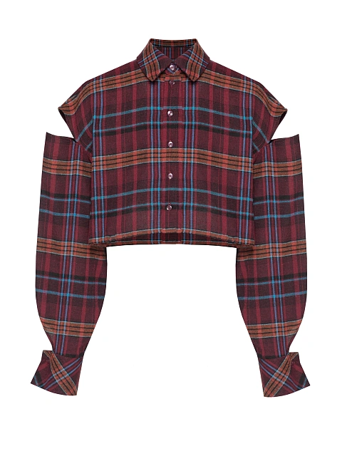 Bordeaux Cut Out Cropped Check Shirt, 1