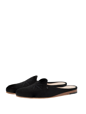Black Suede Embroidered Mules, 1