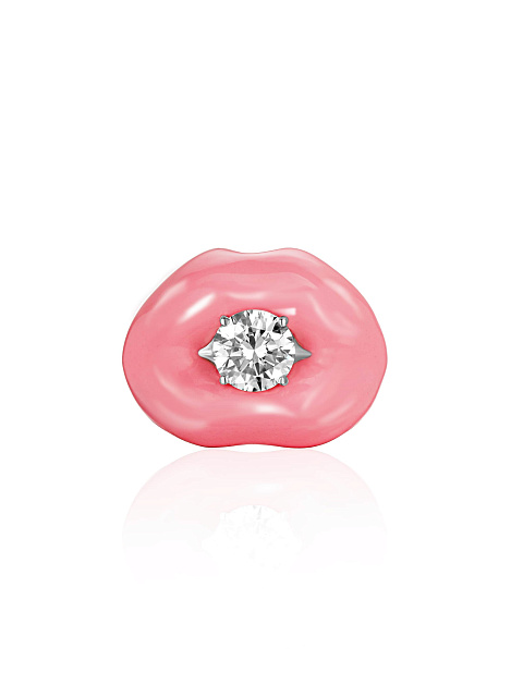 White gold ring with pink enamel and diamond, 3