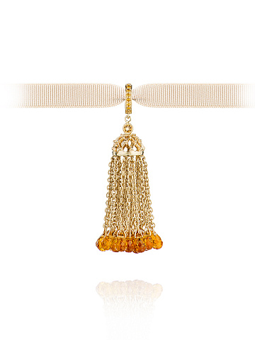 Gold, Round & Briolette-cut Citrine Tassel Pendant, 1
