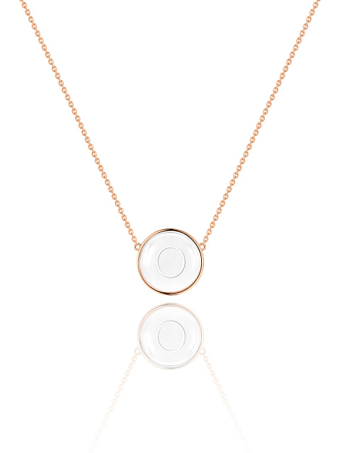 Necklace with a pendant with the letter O in rose gold with rock crystal, 1