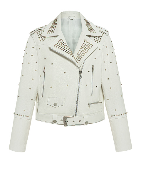 White Studded Leather Biker Jacket, 1
