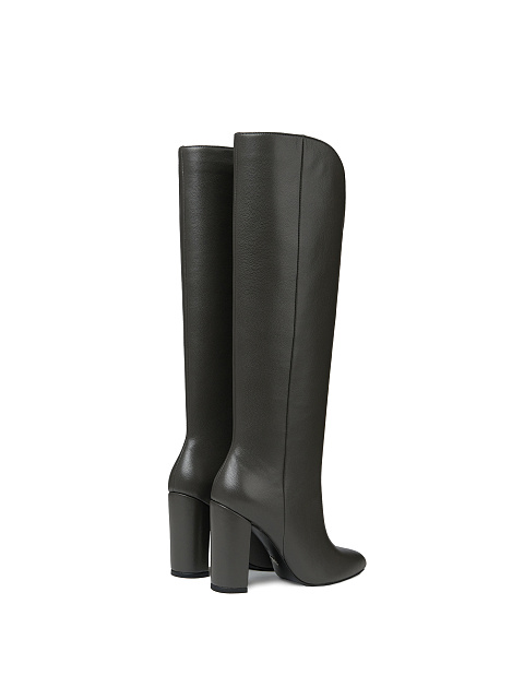 Dark Grey Leather Heeled Tall Boots, 3