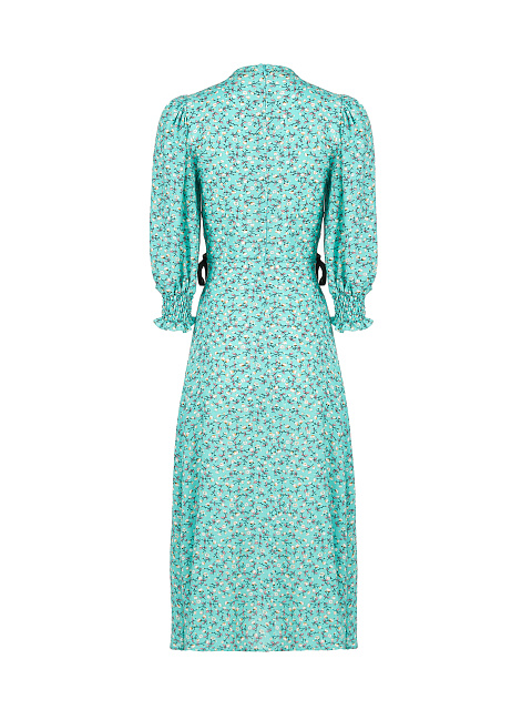 Turquoise Flower Printed Lace Up Midi Dress, 2
