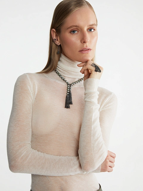 White Sheer Merino Wool Turtleneck, 2