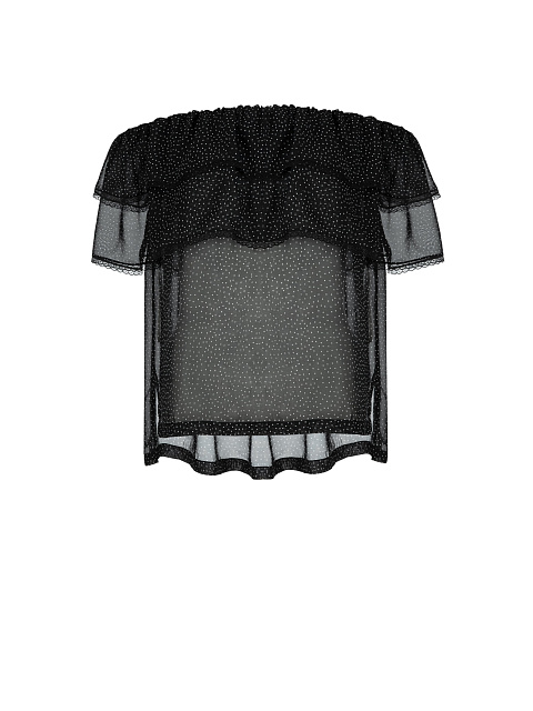 Black Chiffon Polka Dot Off Shoulder Top, 1