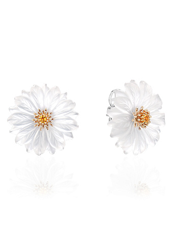 Earrings with flowers made of carved quartz and citrines, 1