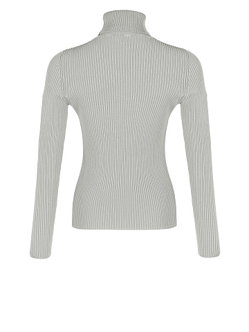 Light Grey Rib Knit Jersey Turtleneck, 2