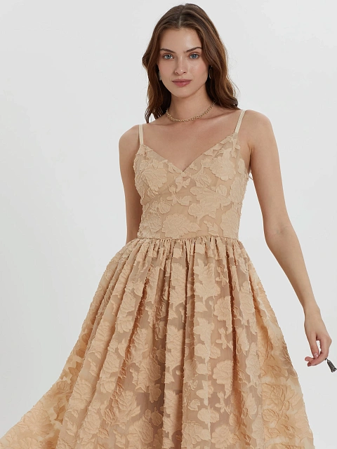 Beige Organza Midi Dress, 6