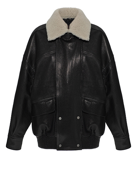 Black leather jacket with collar, 1