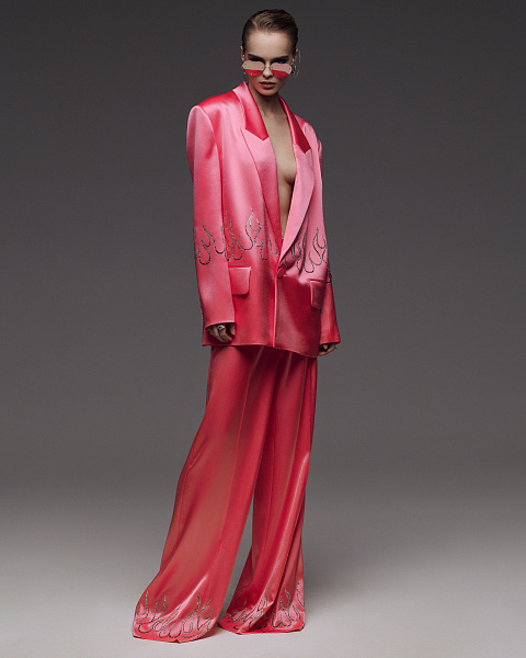 Hot Pink Rhinestones Silk Suit, 6