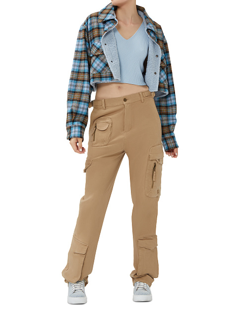 Blue Checked Cropped Faux Fur Lined Shirt, 6 Blue Checked Cropped Faux Fur Lined Shirt, 6