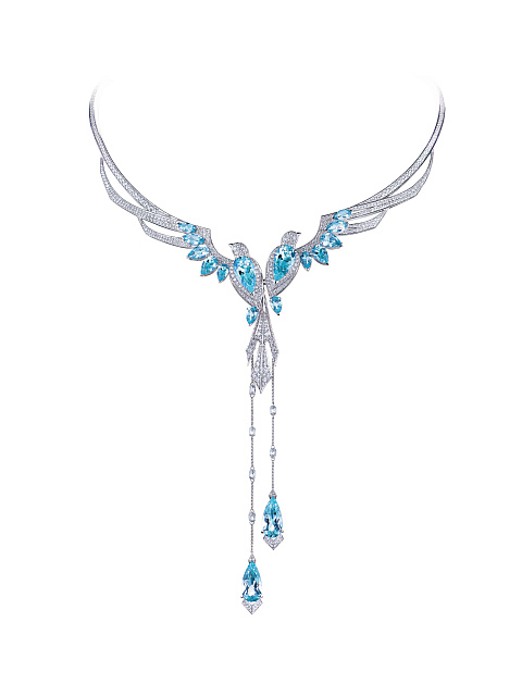White gold necklace with aquamarines and diamonds, 1