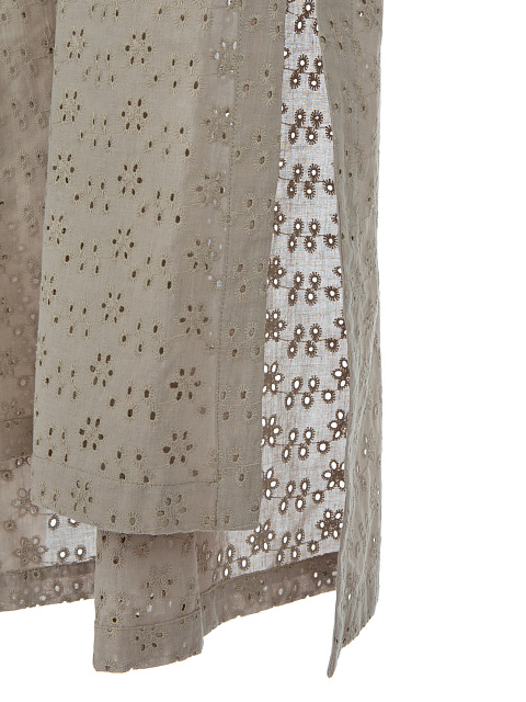 Taupe Perforated Cotton Shirt Dress, 5