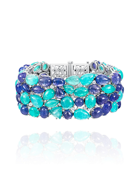 White Gold, Paraiba Tourmaline, Diamonds & Tanzanite Bracelet, 1 White Gold, Paraiba Tourmaline, Diamonds & Tanzanite Bracelet, 1