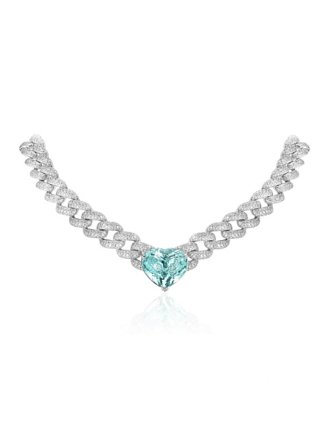 White Gold Tourmaline Paraiba Diamond Necklace, 1 White Gold Tourmaline Paraiba Diamond Necklace, 1