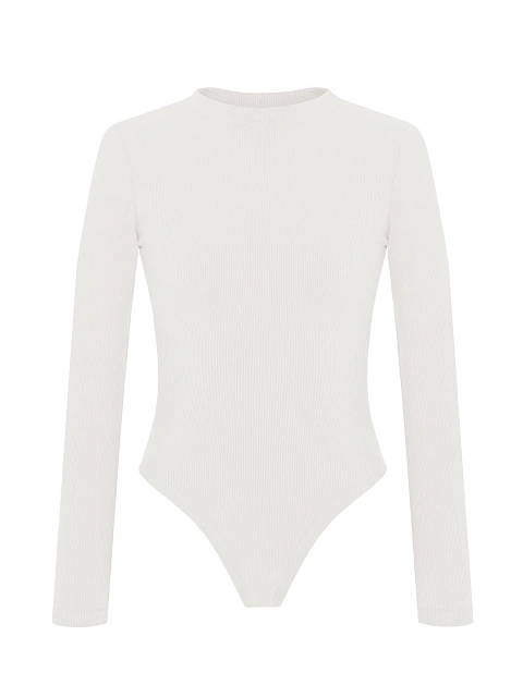 White Ribbed Cotton L/S Round Neck Bodysuit, 1 White Ribbed Cotton L/S Round Neck Bodysuit, 1