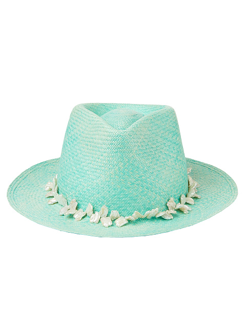 Mint Natural Straw Hat With Pearls, 3