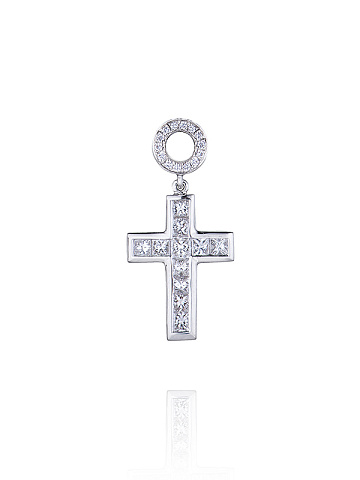 White Gold & Diamonds "Cross" Hoop Pendant, 1