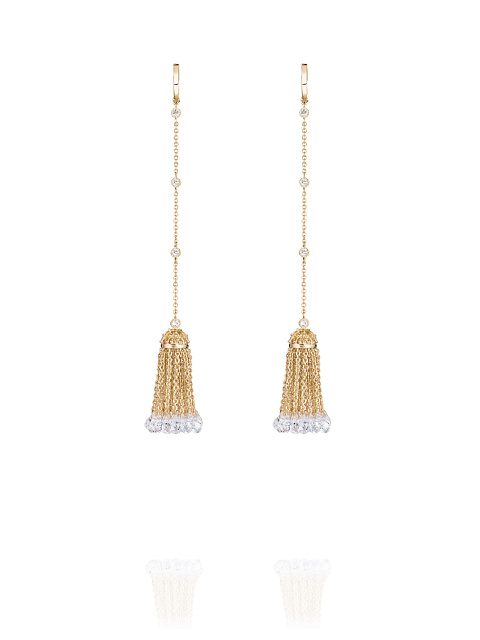 Yellow Gold, Topaz & Rock Crystal Short Tassel Earrings, 1