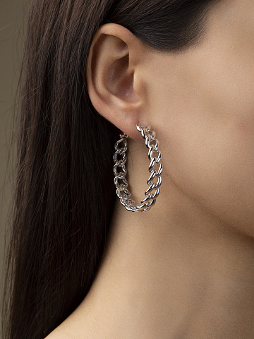 White Gold Chain Hoop Earrings, 2