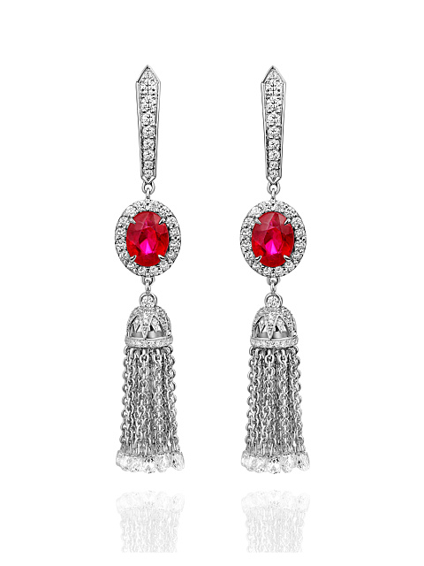 White Gold & Ruby Tassel Earrings, 1