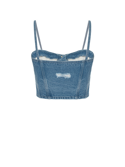 Blue Distressed Washed Denim Top, 2