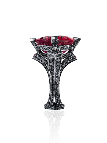 Black Round Diamond, Oval Ruby & Black Gold Ring, 2