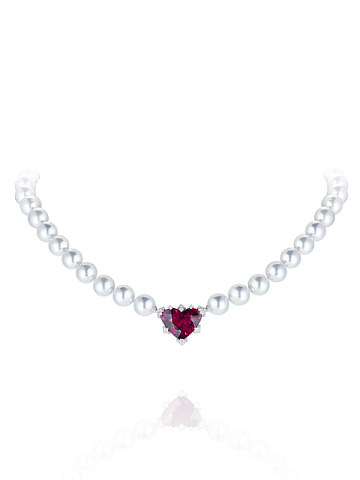 White Gold, Akoya Pearls & Heart-cut Tourmaline Necklace, 1