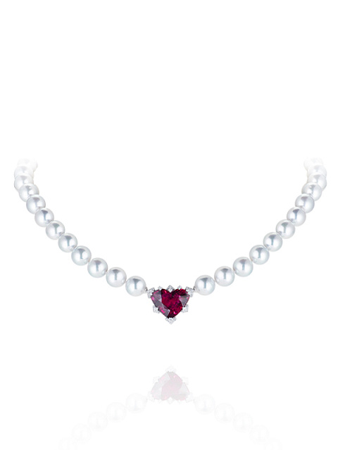 White Gold, Akoya Pearls & Heart-cut Tourmaline Necklace, 1 White Gold, Akoya Pearls & Heart-cut Tourmaline Necklace, 1