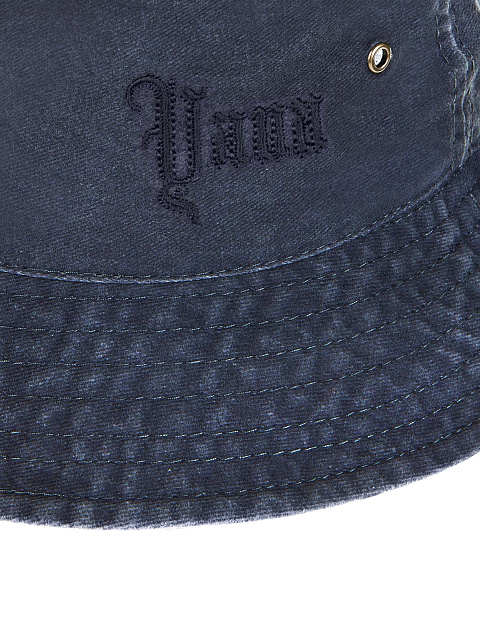 Navy Blue Embroidered Cotton Bucket Hat, 3