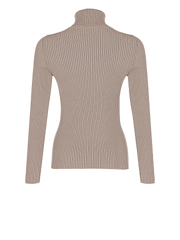 Beige Rib Knit Jersey Turtleneck, 2