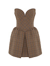 Коричневое платье-мини из хлопка в клетку