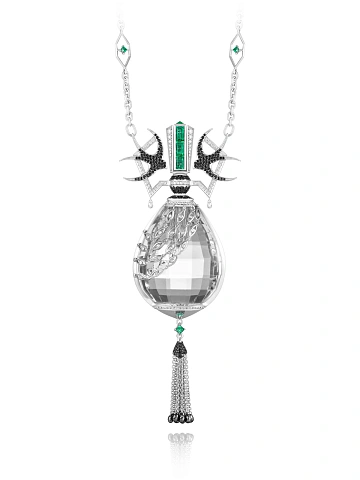 Vinaigrette necklace in white gold with diamonds, emeralds and quartz, 1