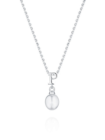 Silver necklace with a pendant with the letter P and a pearl, 1