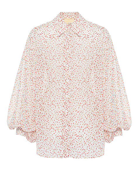 White Floral Print Chiffon Blouse, 1