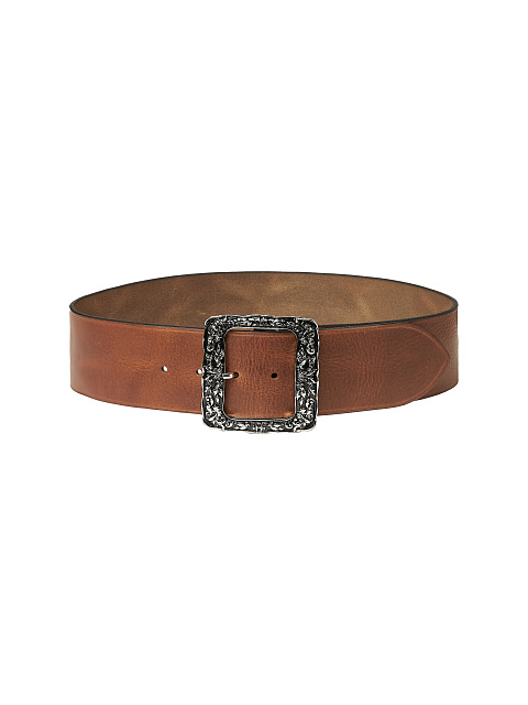 Brown Leather Wide Belt With Square Buckle, 1 Brown Leather Wide Belt With Square Buckle, 1