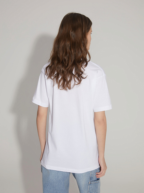 White cotton T–shirt with embroidery and rhinestones, 6