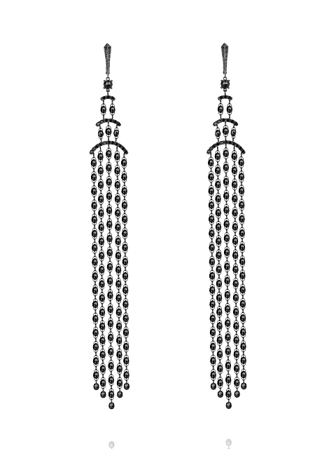 Black Gold & Briolette-cut Black Diamonds Chandelier Earrings, 1