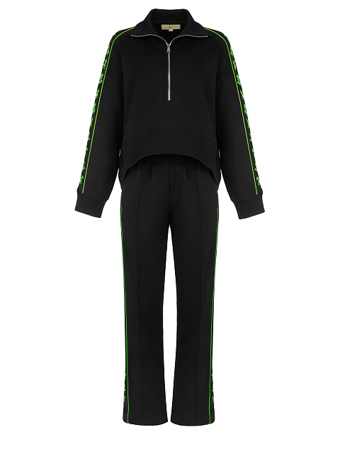 Black & Neon Green YD Embroidered Jersey Suit, 1