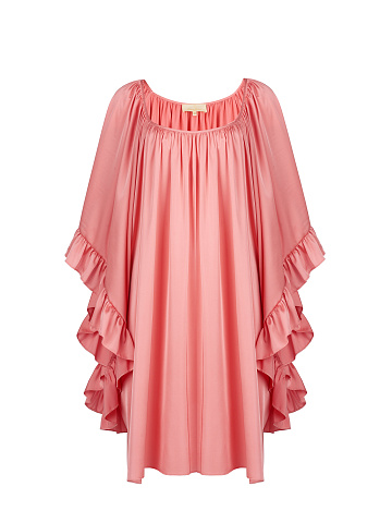 Pink Rayon Ruffled Mini Dress, 1