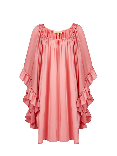 Pink Rayon Ruffled Mini Dress, 1