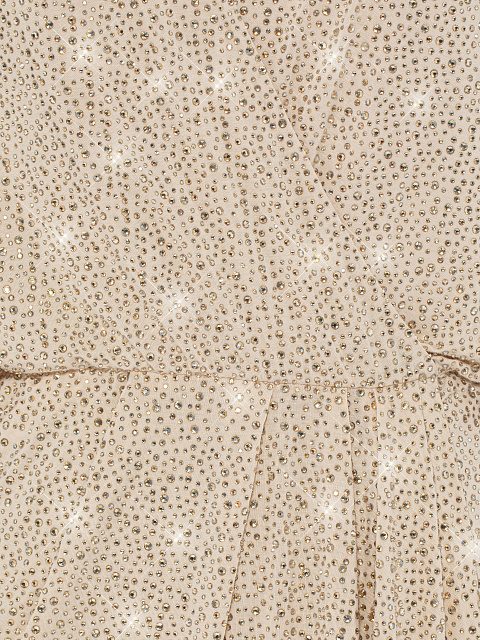 Beige Asymmetric Rhinestones Mini Dress, 3