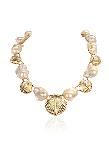 Yellow gold necklace with baroque pearls, 1