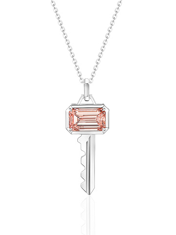 White gold key-shaped pendant necklace with a pink LG diamond, 1