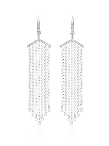 Fancy Cut Diamond; Briolette, Round Diamond & White Gold Earrings, 1